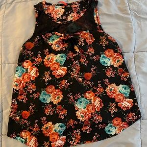 Black floral babydoll top with bow
